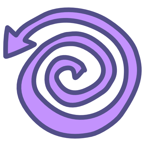 a purple spiral arrow moving outwards